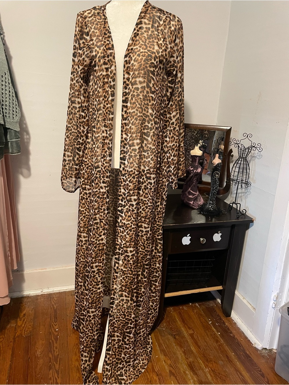 Kendall & Kylie Leopard Print Sheer Duster - Brown/Tan